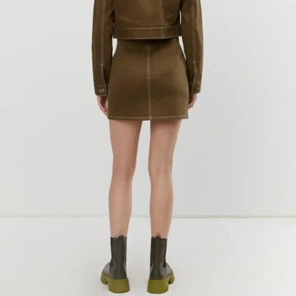 Oak + Fort Mini Skirt Khaki Contrast Stitch Twill - Picture 2 of 13